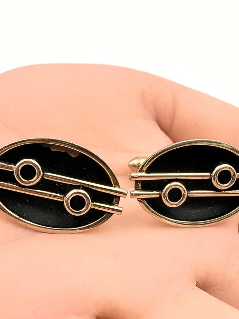Swank Signed Art Deco MCM Asymmetrical Linear Abstract Overlay Cufflinks